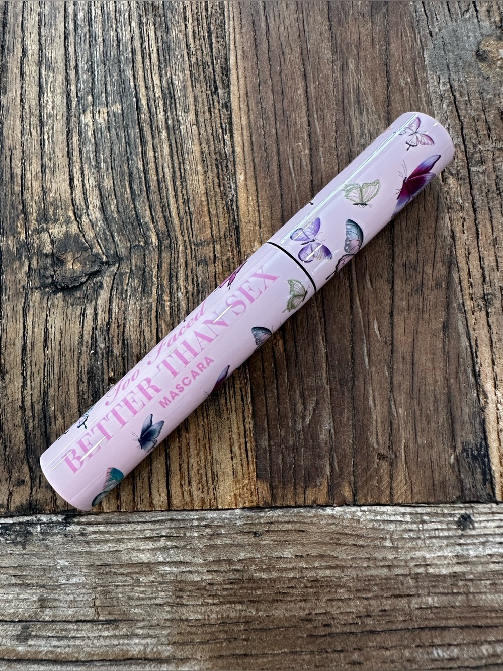 Too Faced Mascara Tube in Light Pink with Butterfly Accents